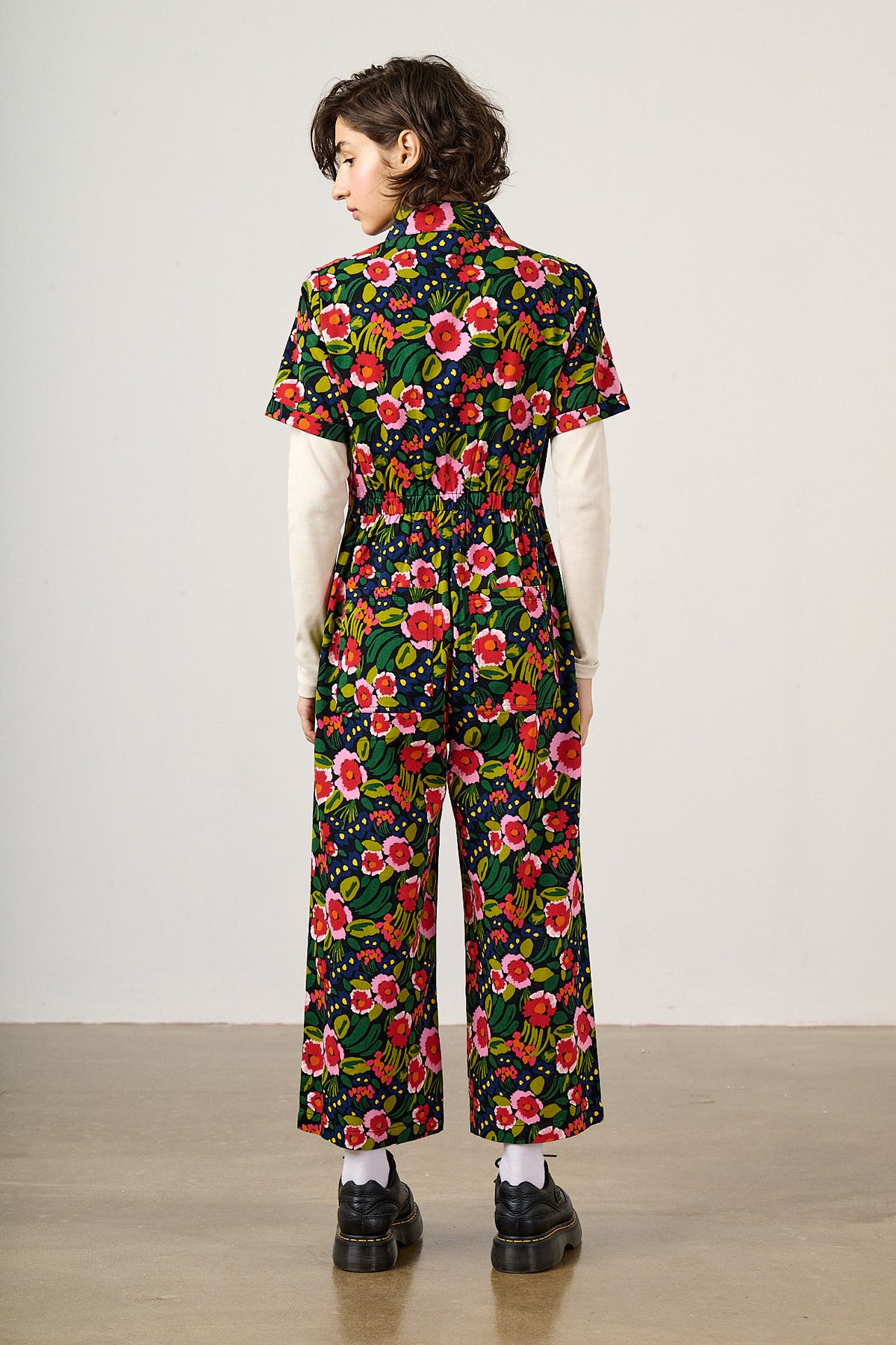 Ragan - Cropped Leg Jumpsuit Organic Cotton Twill in Black Marie Print