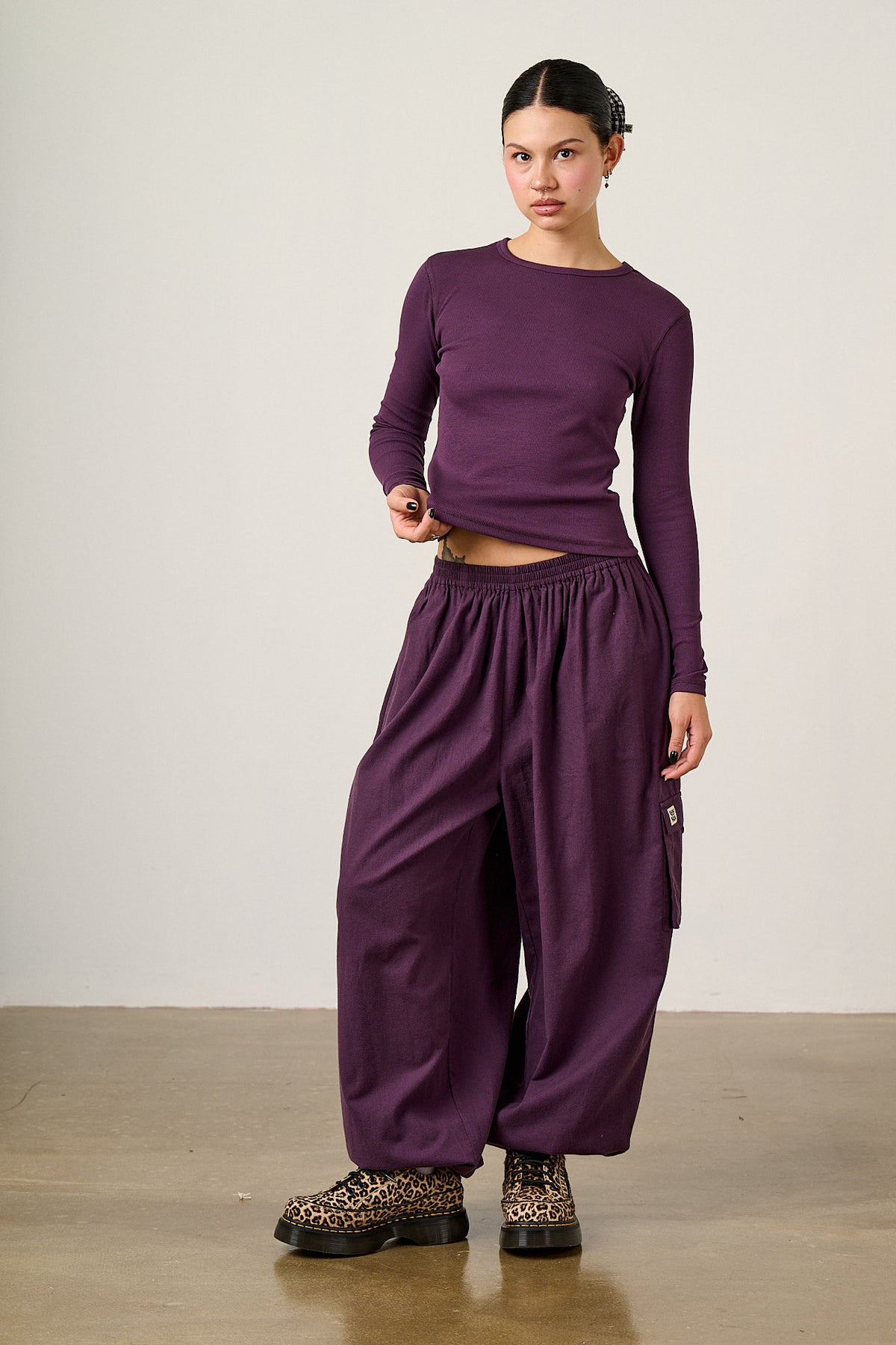 Rumi - Wide Leg Cotton Trouser in Plum Perfect