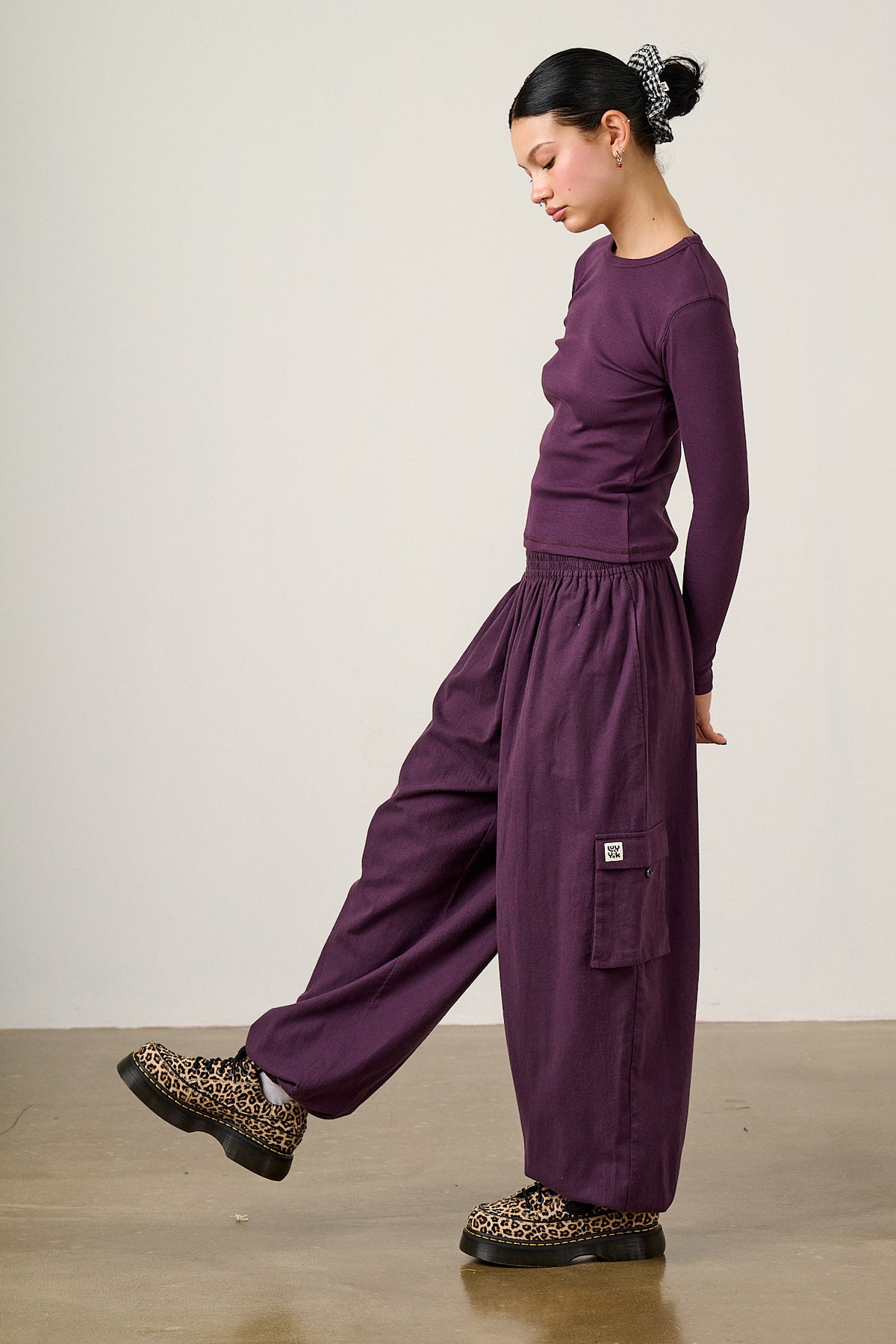 Rumi - Wide Leg Cotton Trouser in Plum Perfect