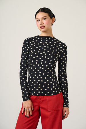 Sara Mock Neck Top - Viscose in Polka Dot