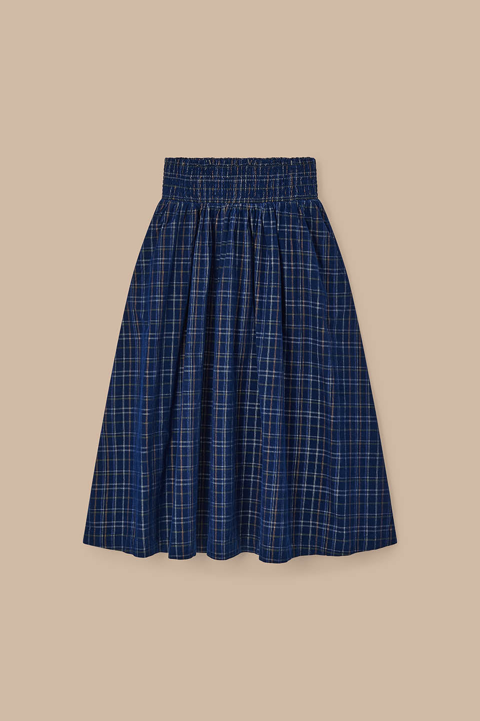 Sofiya - Organic Cord Midi Skirt in Woodland Check