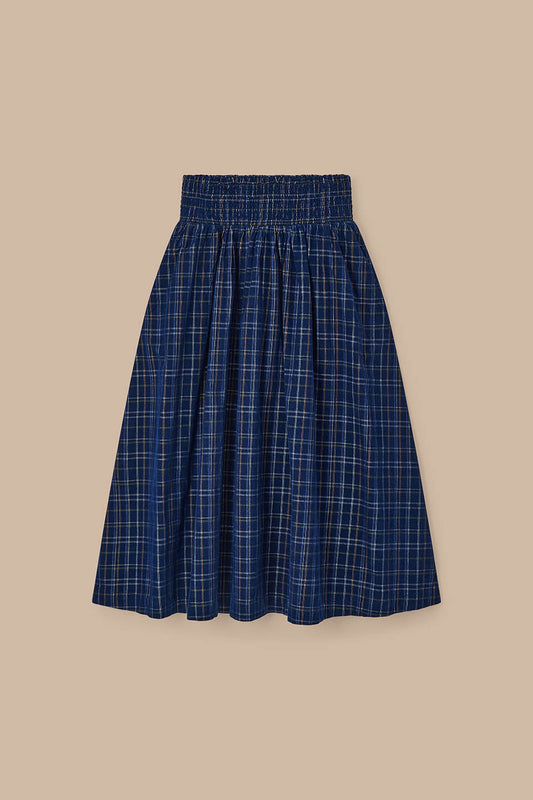 Sofiya - Organic Cord Midi Skirt in Woodland Check