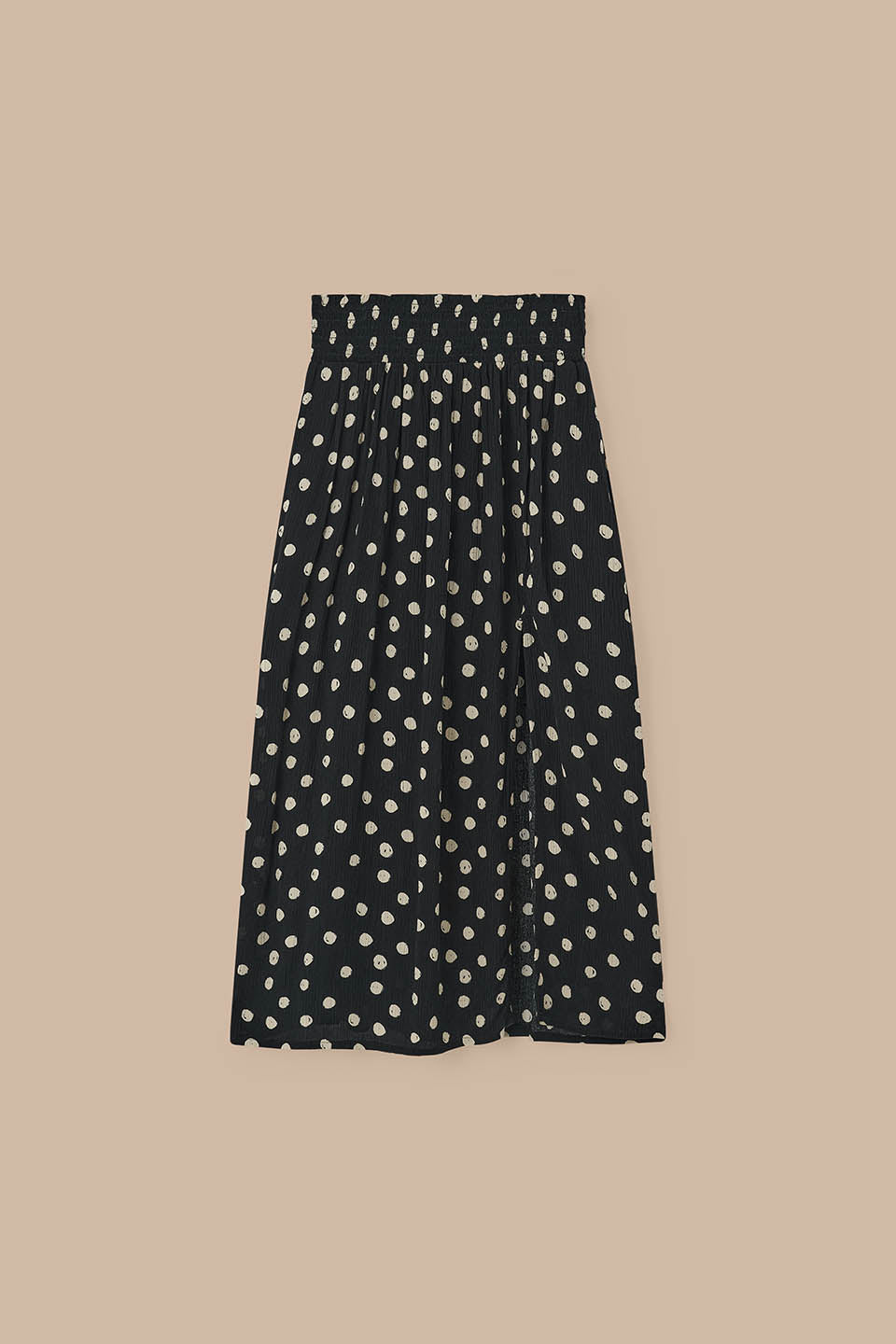 Poppy - Viscose Skirt in Black and Ecru Spot