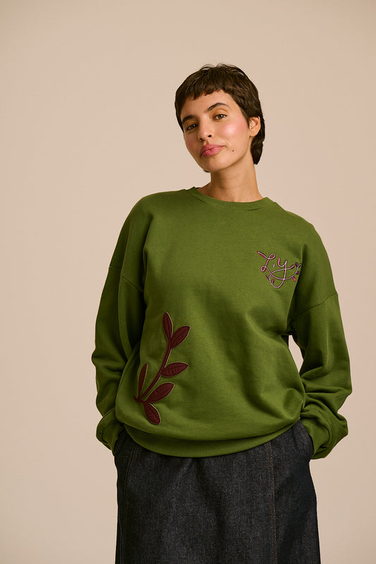 Sutton - Organic Cotton Blend Sweatshirt in Green Leaves