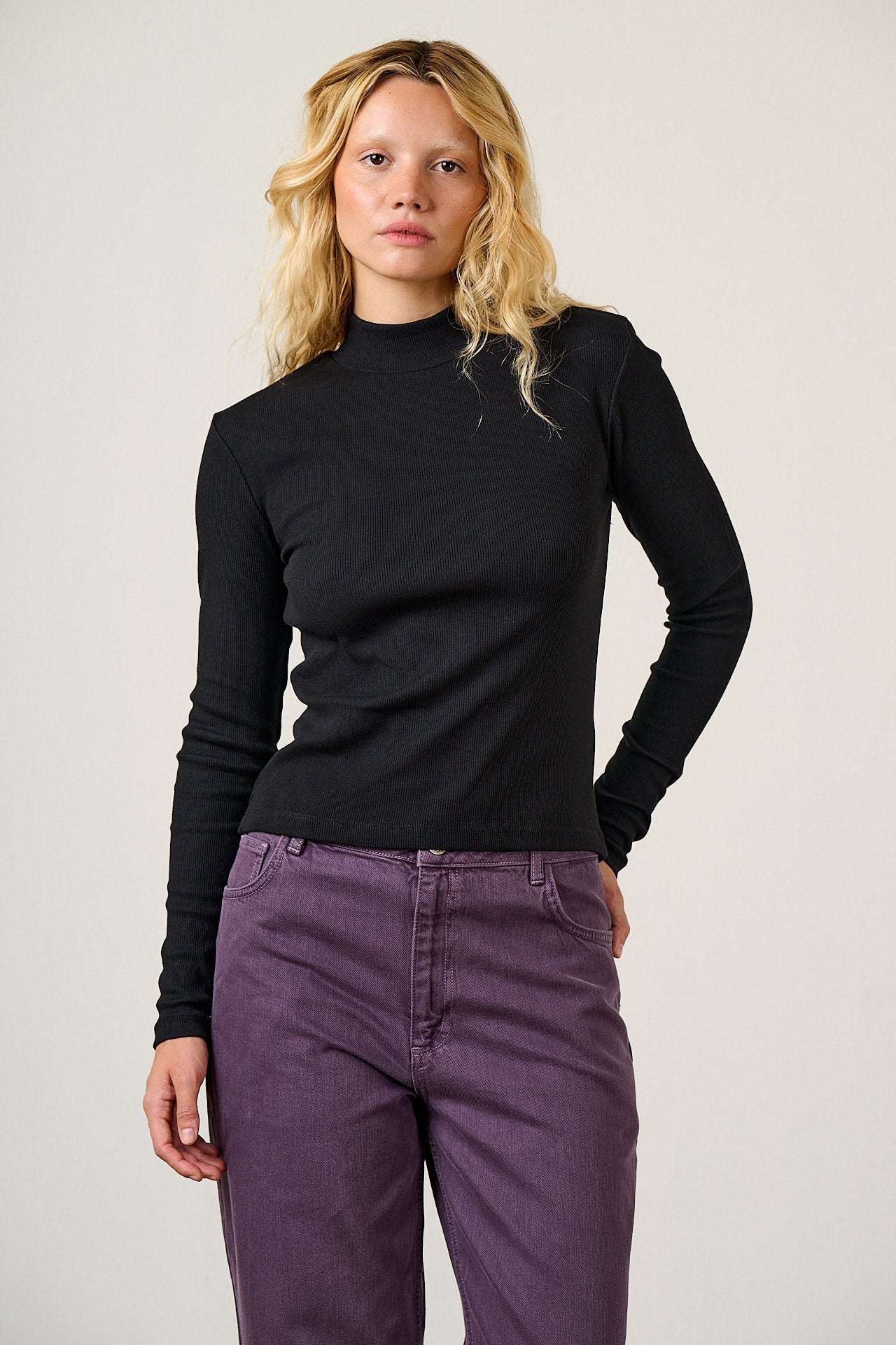 Tia - Long Sleeve Funnel Neck Top Cotton in Black – Lucy & Yak