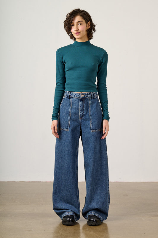 Delores - Wide Leg Jeans Organic Cotton Denim in Mid Wash Blue