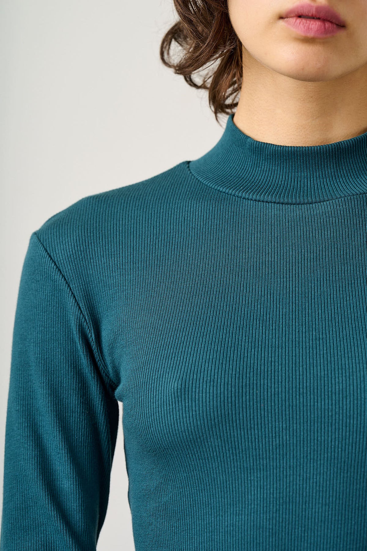 Tia - Organic Cotton Ribbed Funnel Neck in Teal
