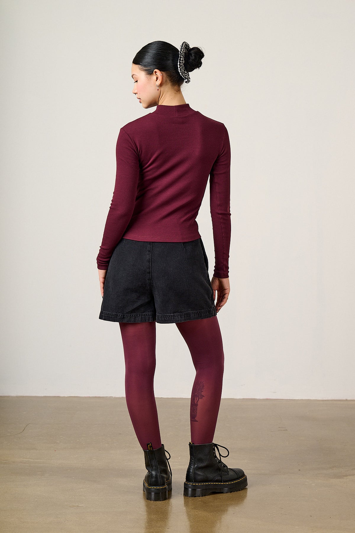 Tia - Organic Cotton Ribbed Funnel Neck in Port