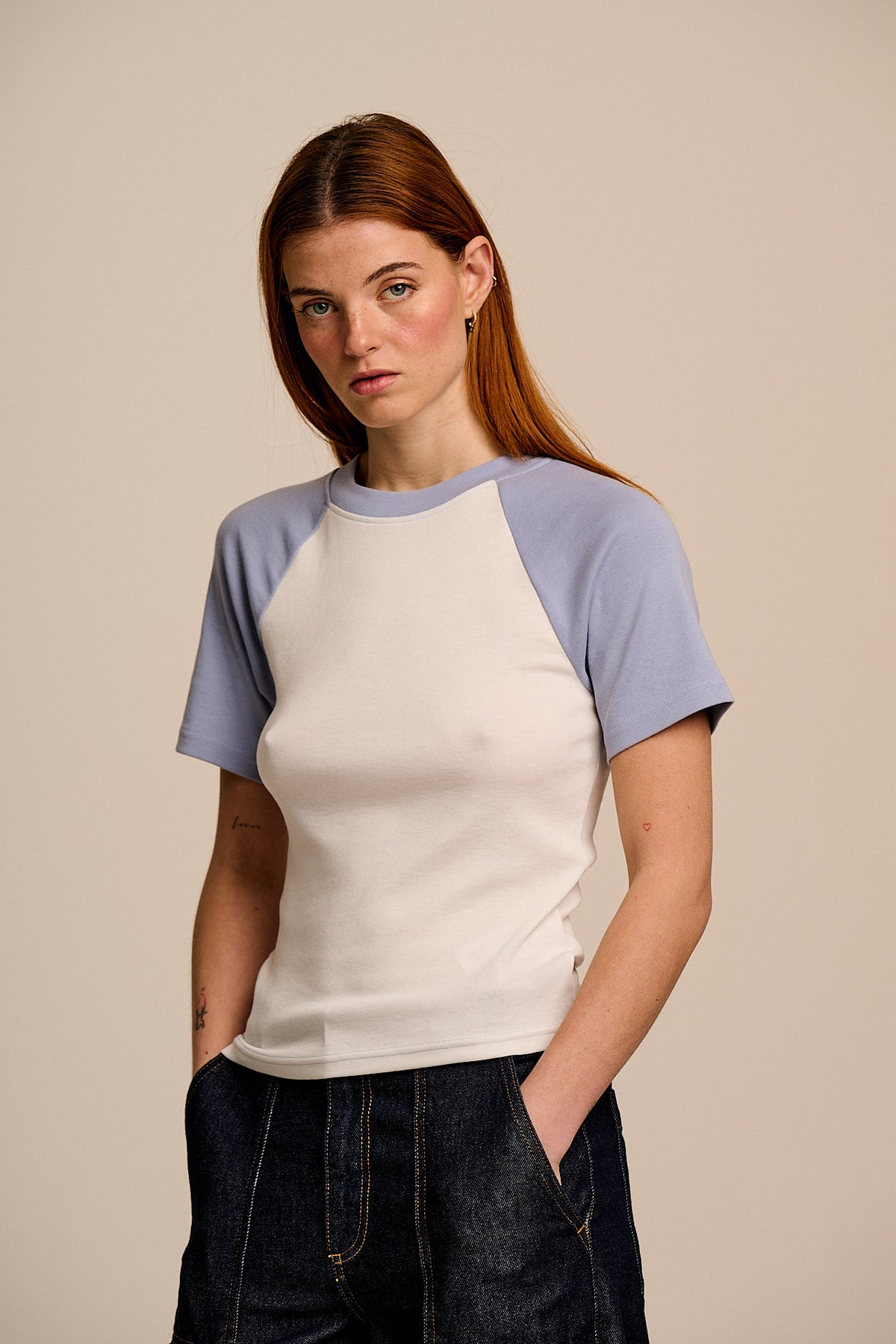 Azra Cotton Short Sleeve Raglan Top & Blue