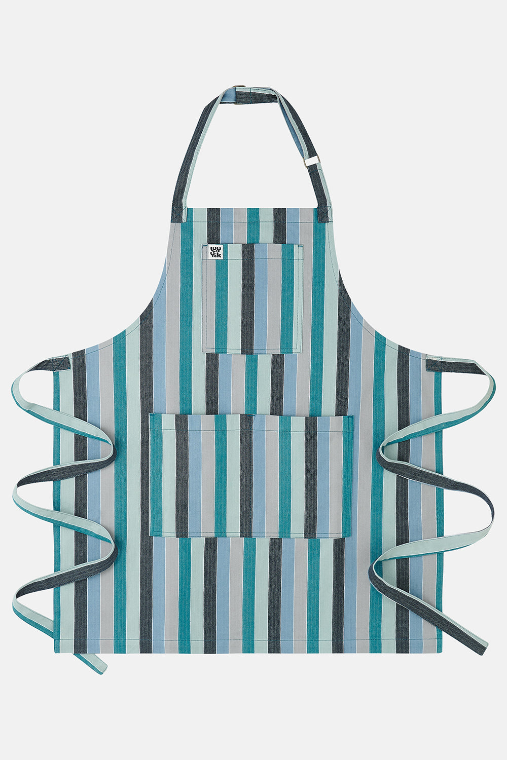 Ada - Cotton Apron in Herringbone Blue Stripe Print