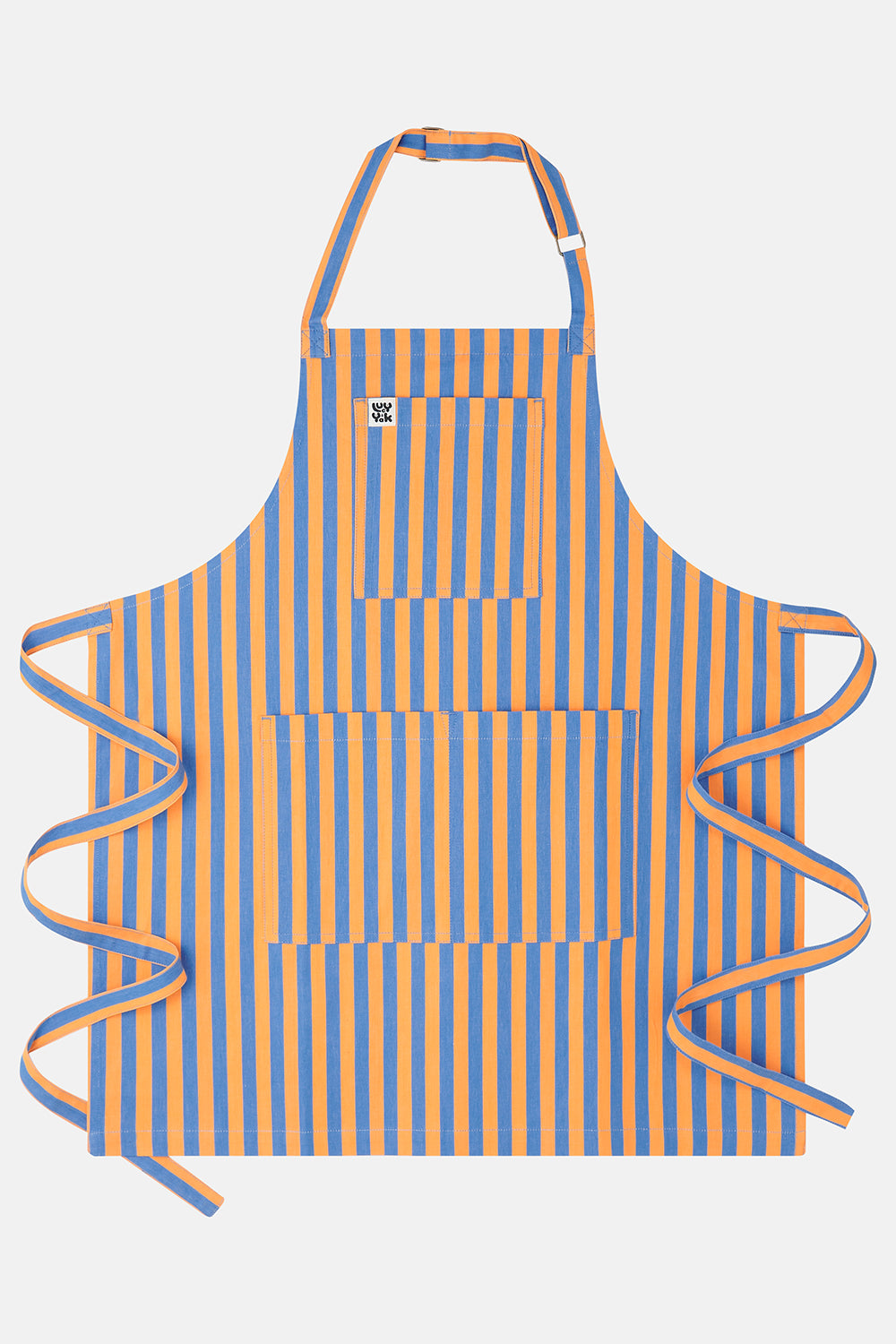 Ada - Cotton Apron in Orange & Blue Stripe