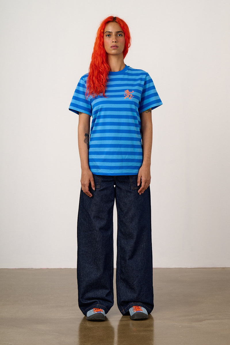 Denver - Cotton T-Shirt in Blue Tiger Stripe