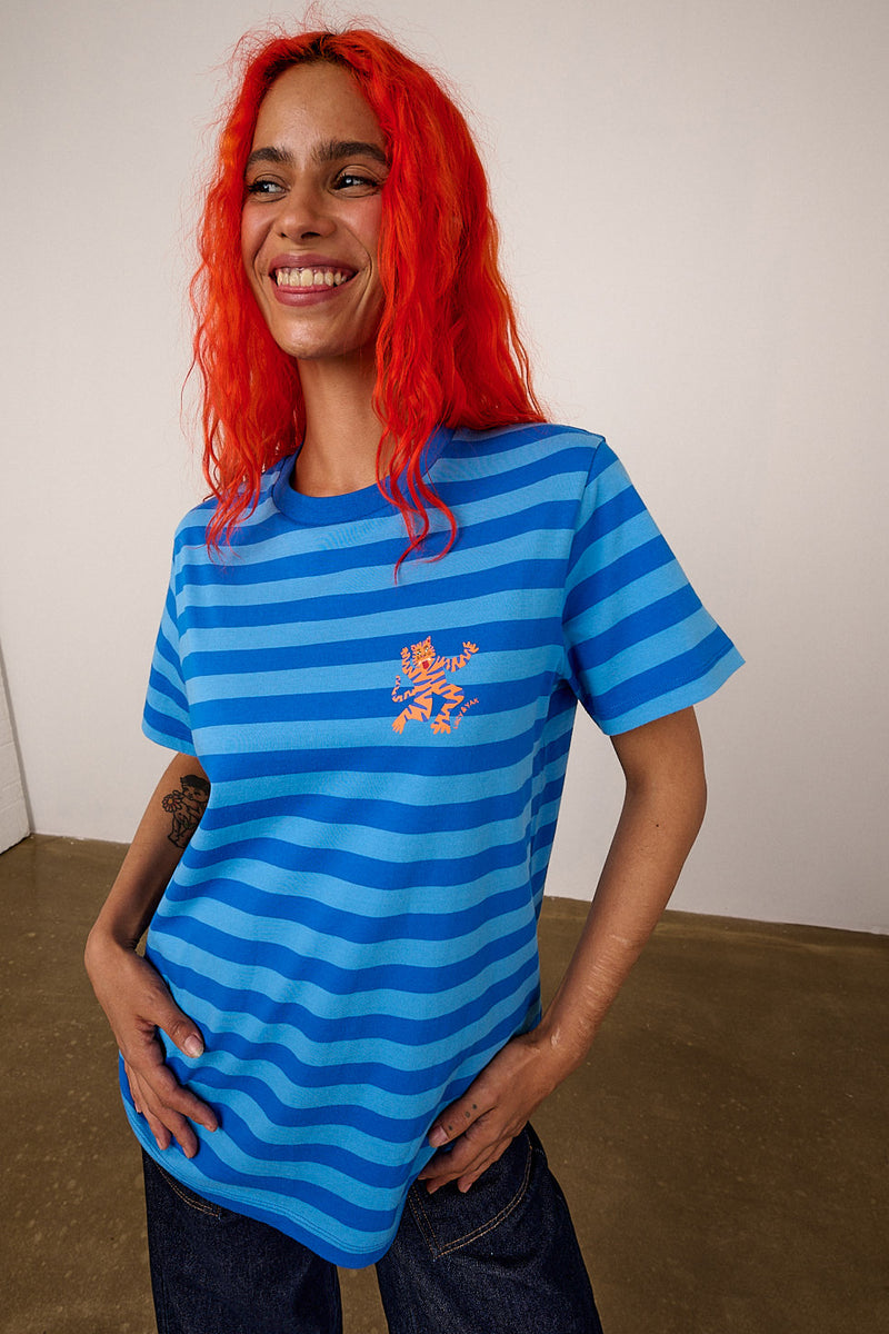 Denver - Cotton T-Shirt in Blue Tiger Stripe