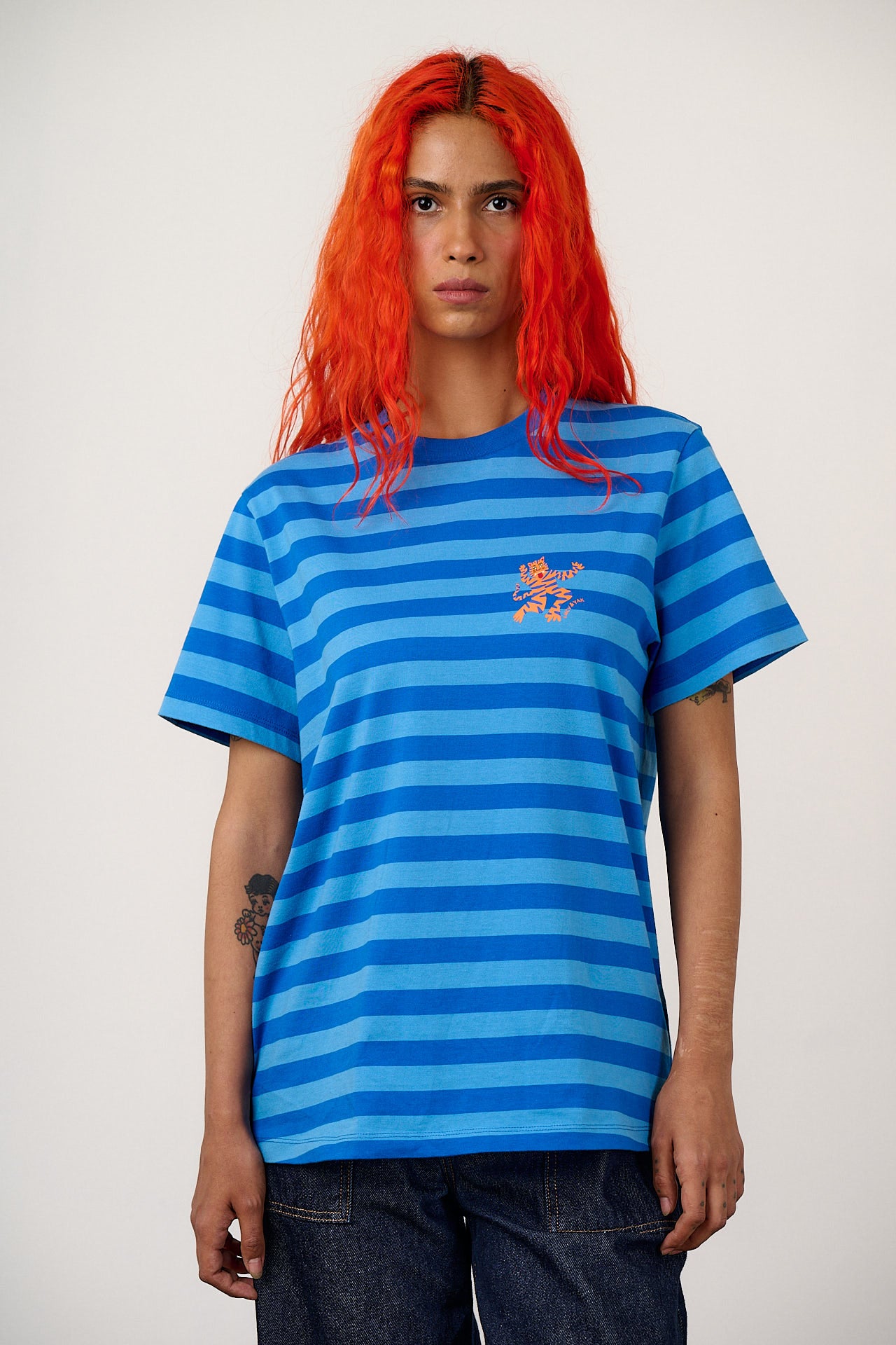 Denver - Cotton T-Shirt in Blue Tiger Stripe