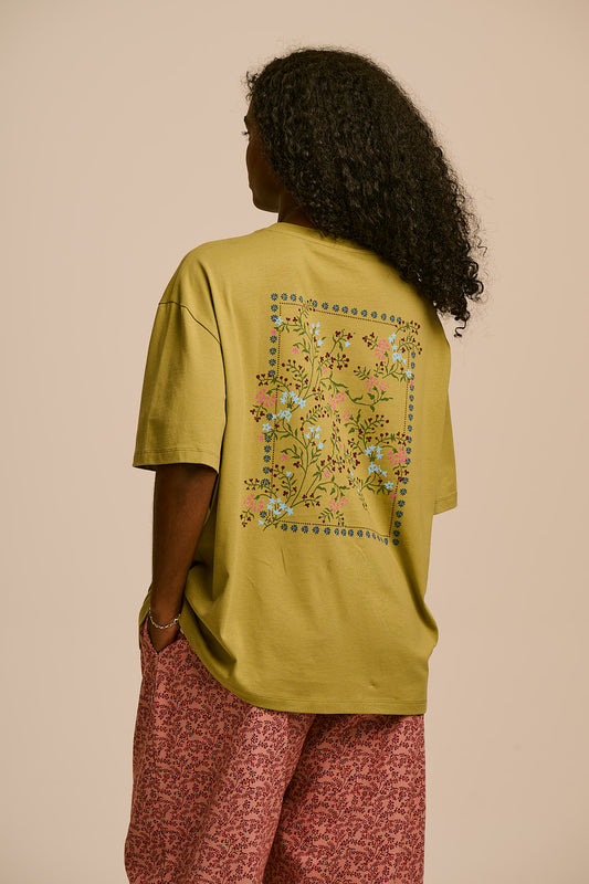 Benny - Oversized Cotton T-Shirt in Green Palace Floral