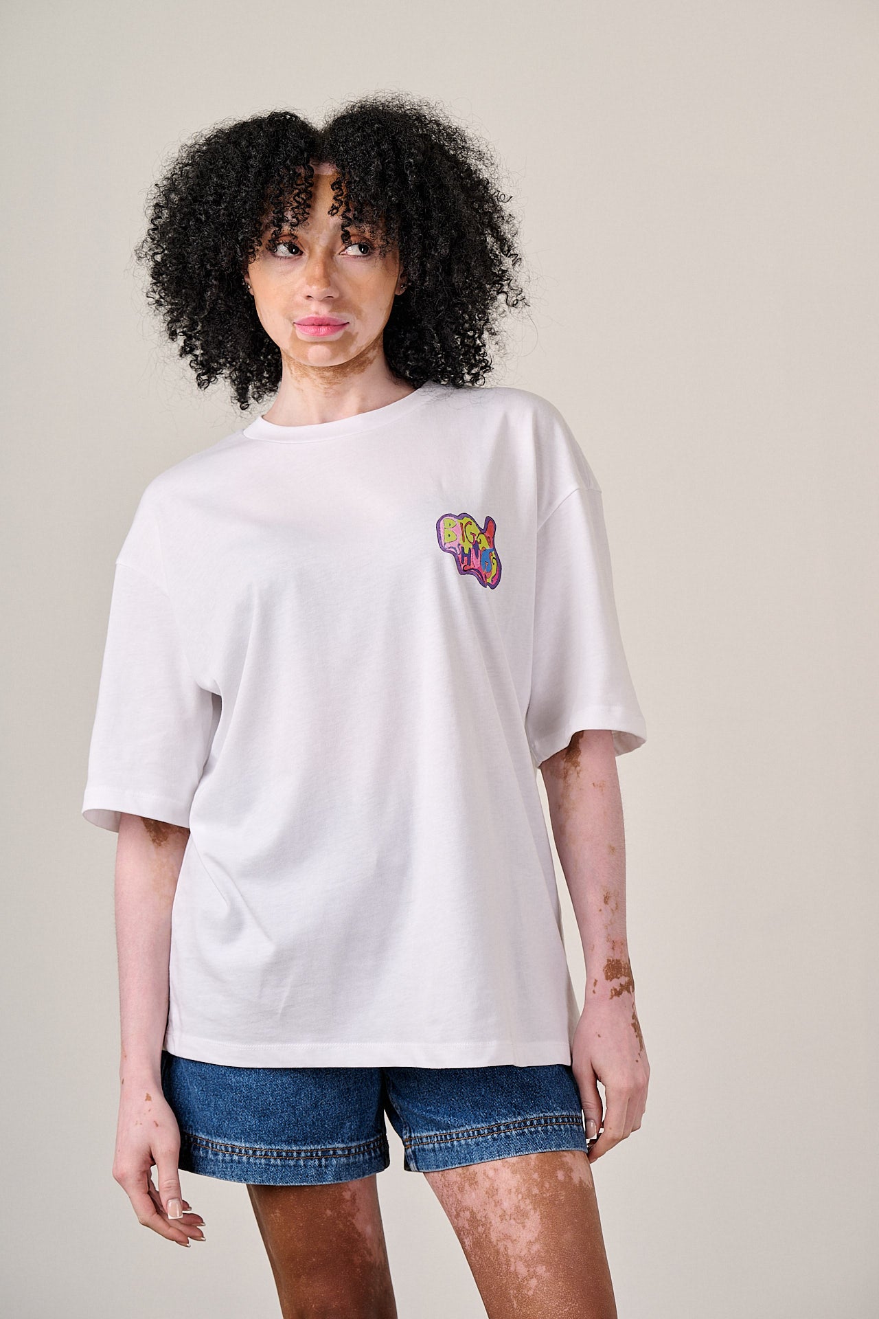 L.E Benny - Oversized Cotton T-Shirt in Arthouse & Yak: White Digital Frame