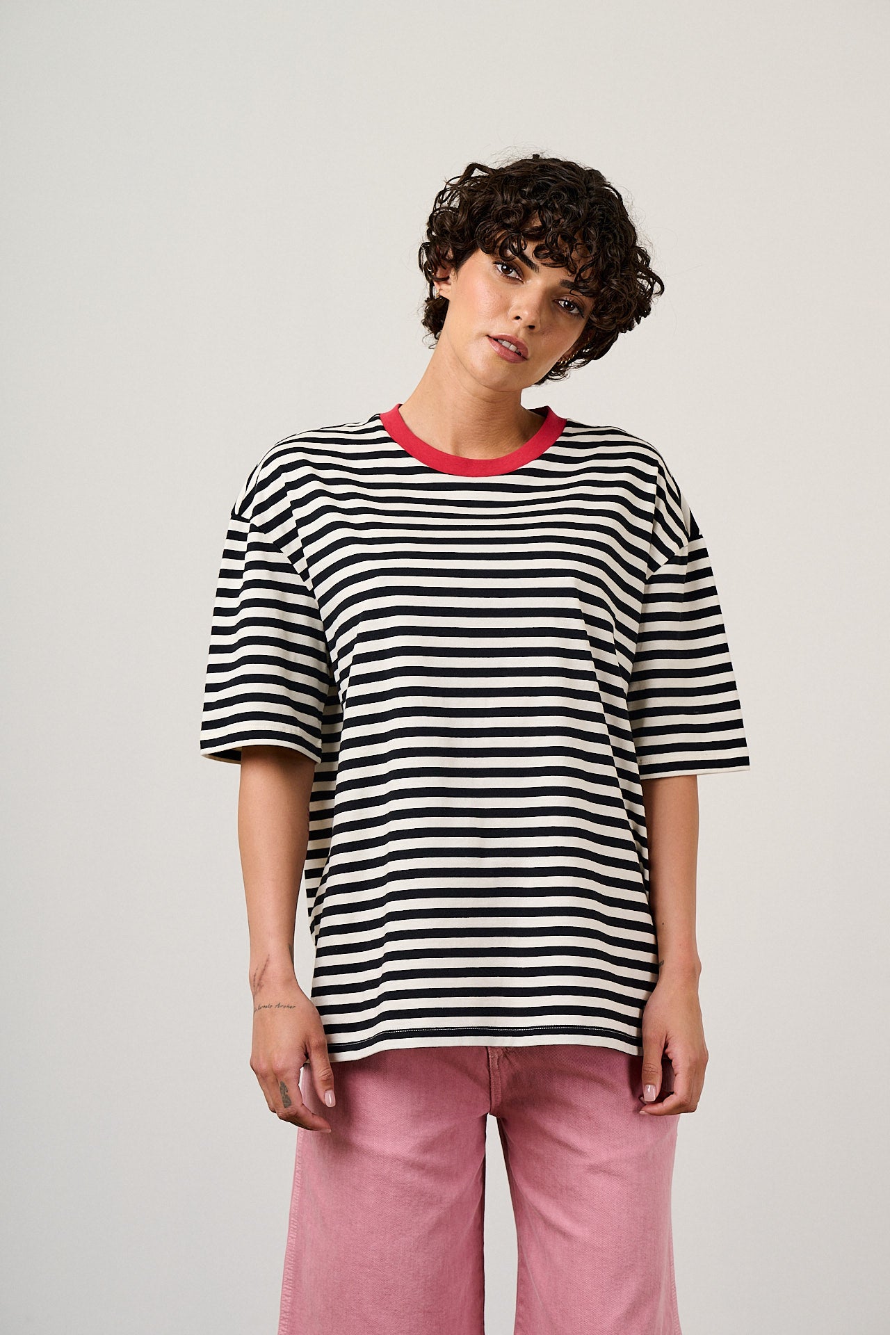 Benny - Oversized Cotton T-Shirt in Black & White Stripe