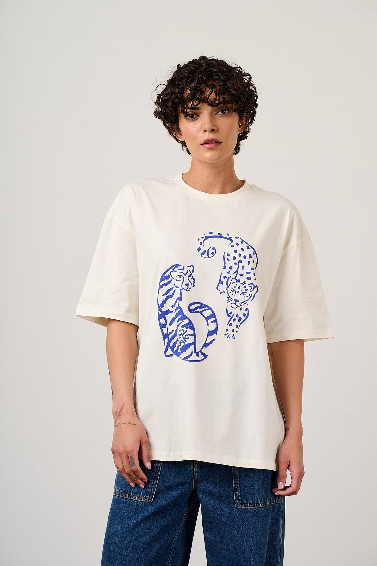 Benny Oversized Cotton T Shirt Ecru Tiger