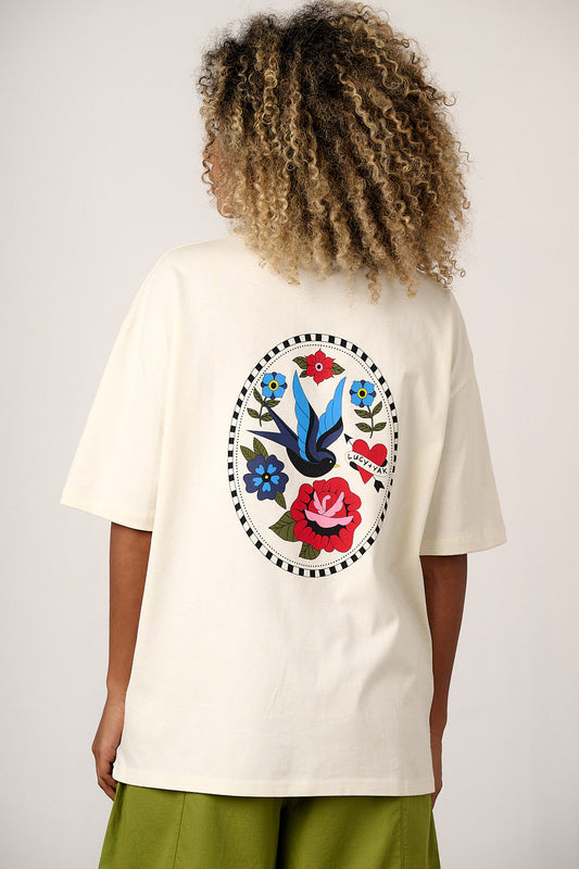 Benny - Oversized Cotton T-Shirt in Tattoo Print