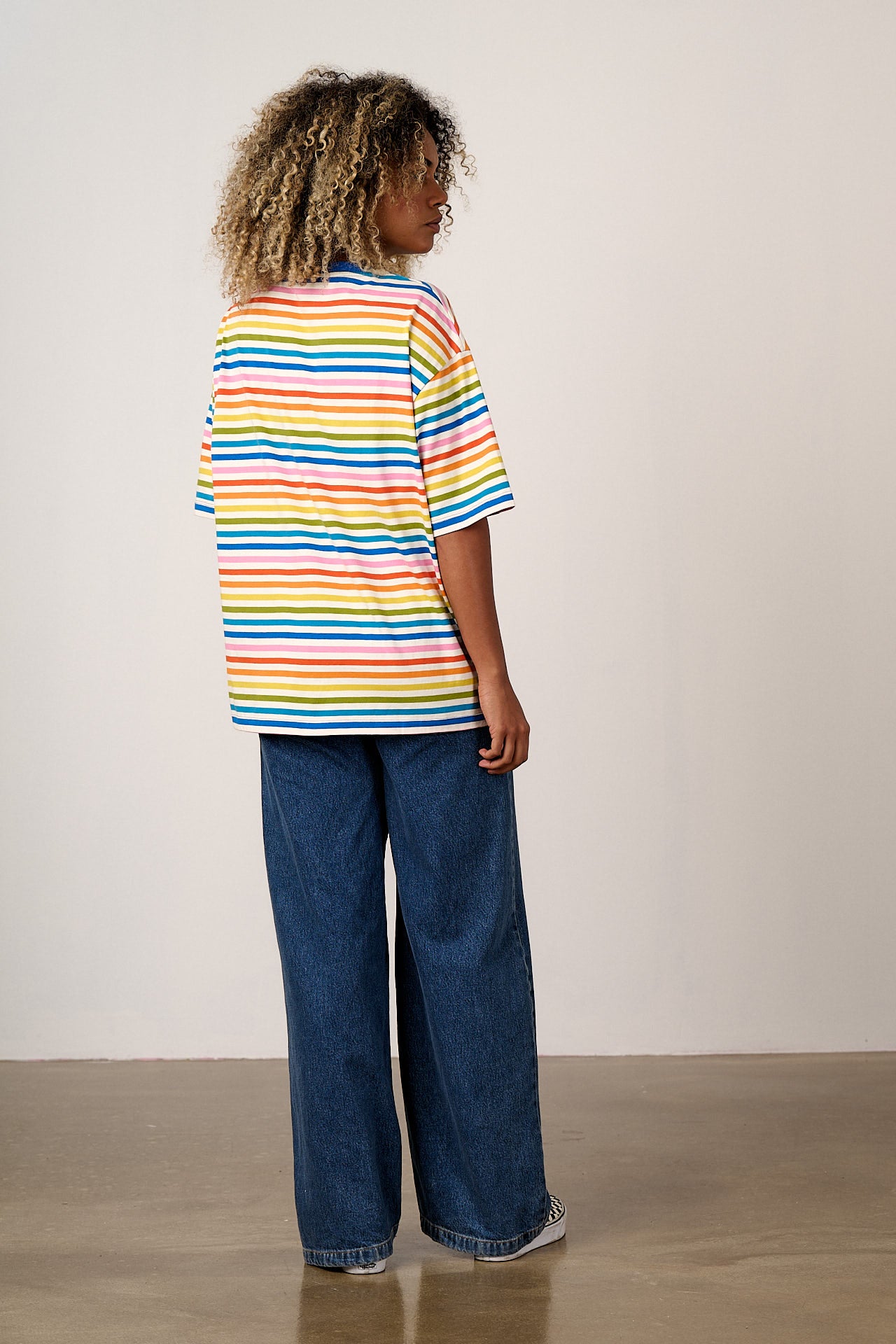 Benny - Oversized Cotton T-Shirt in Vintage Rainbow Stripe