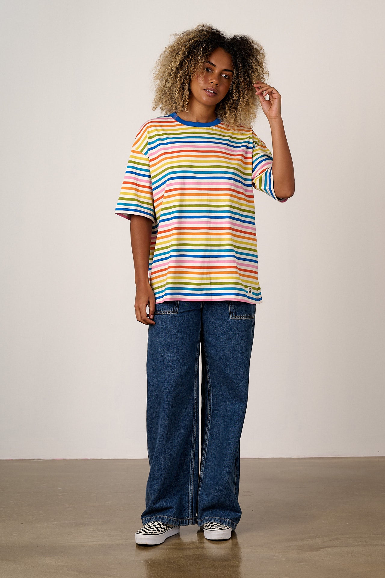 Benny - Oversized Cotton T-Shirt in Vintage Rainbow Stripe