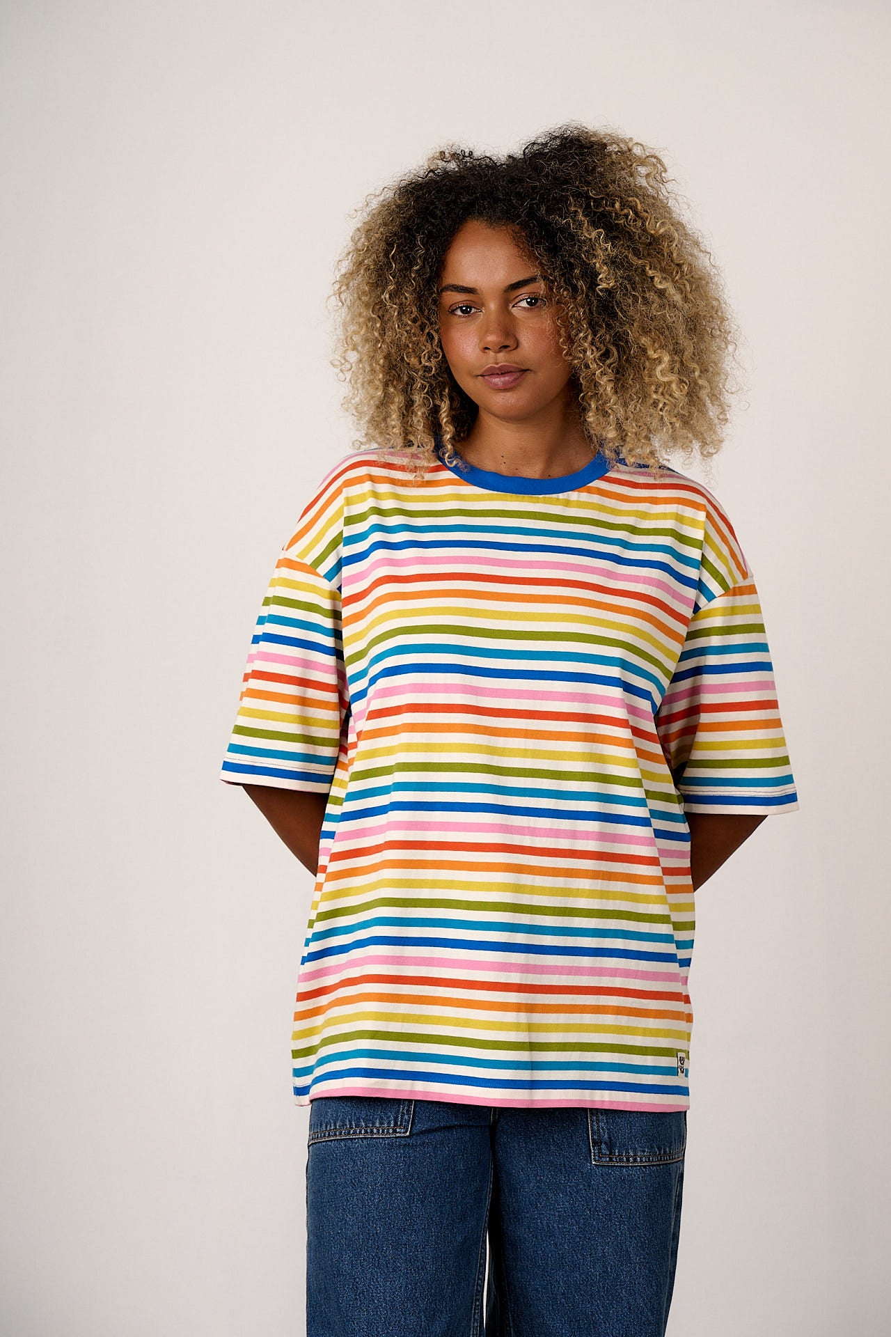 Benny - Oversized Cotton T-Shirt in Vintage Rainbow Stripe