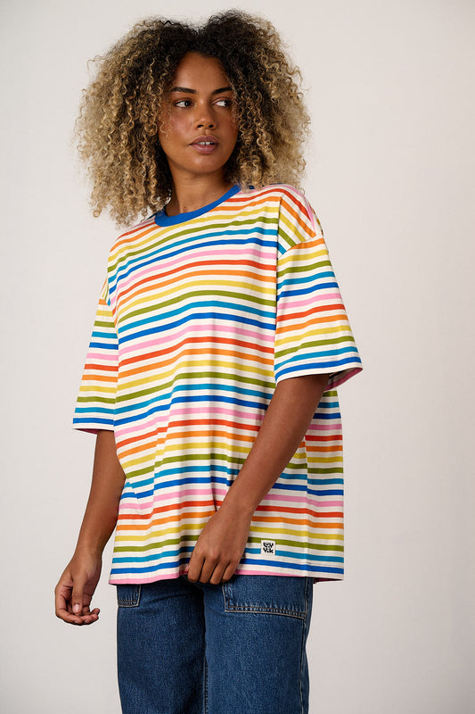 Benny - Oversized Cotton T-Shirt in Vintage Rainbow Stripe