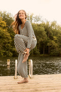 Eli - Relaxed Waffle Jumpsuit in Blue & Ecru Stripe