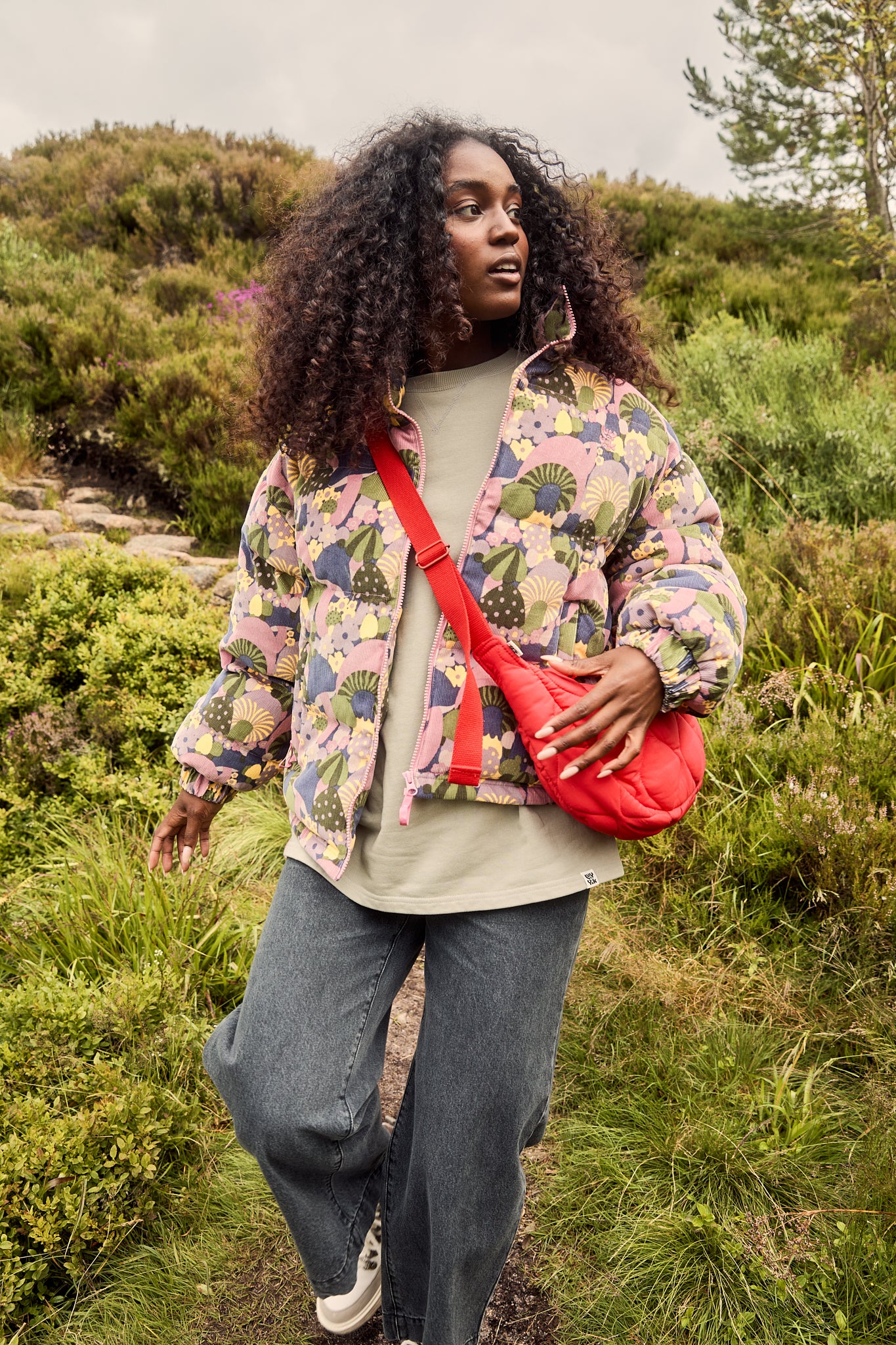 Paloma - Corduroy Puffer Jacket in Portobella Mushroom Print