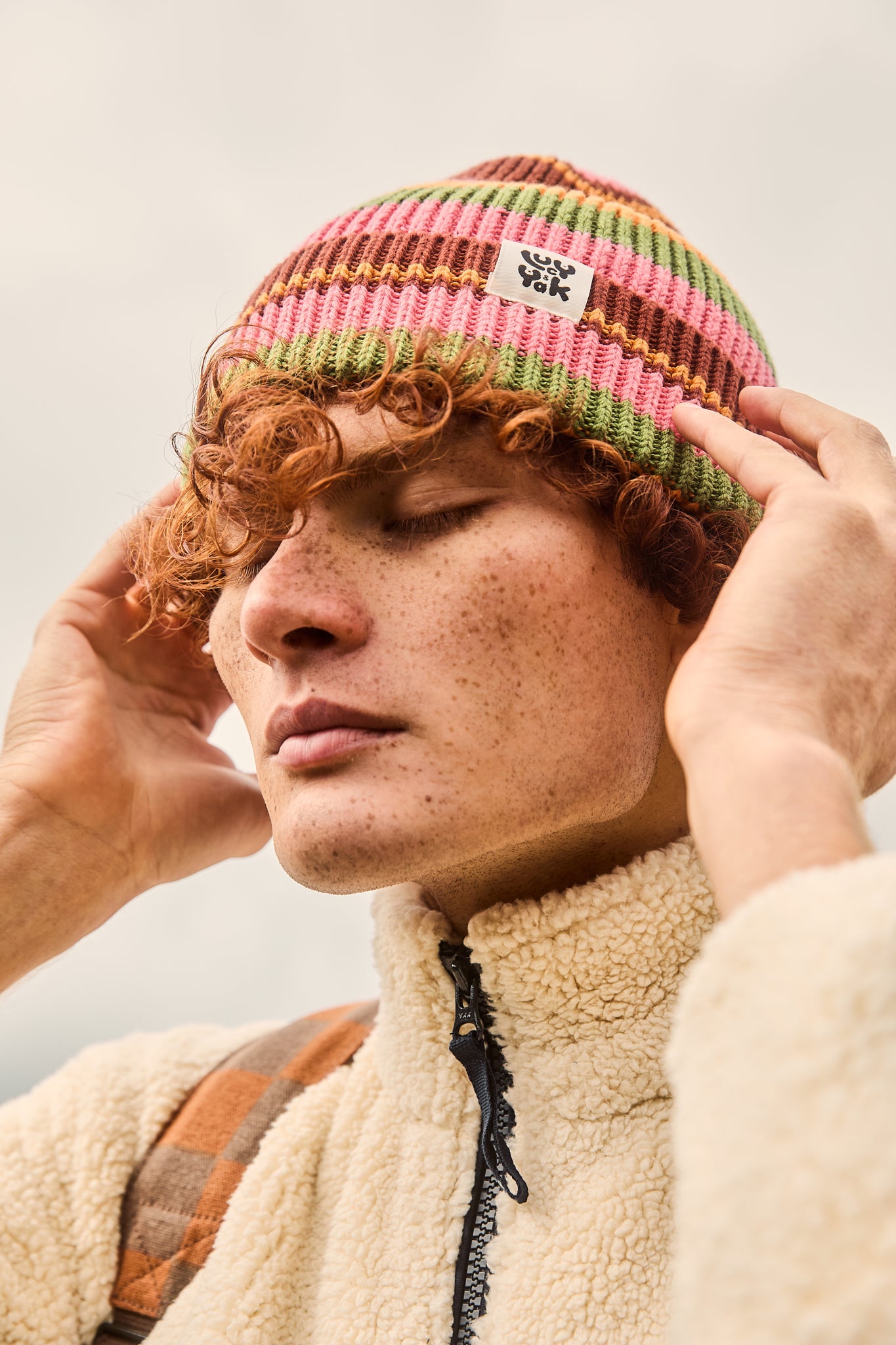 Luca - Knitted Cotton Beanie in Orange Stripe