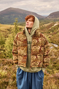 Paloma - Corduroy Puffer Jacket in Green & Brown Nevis Print