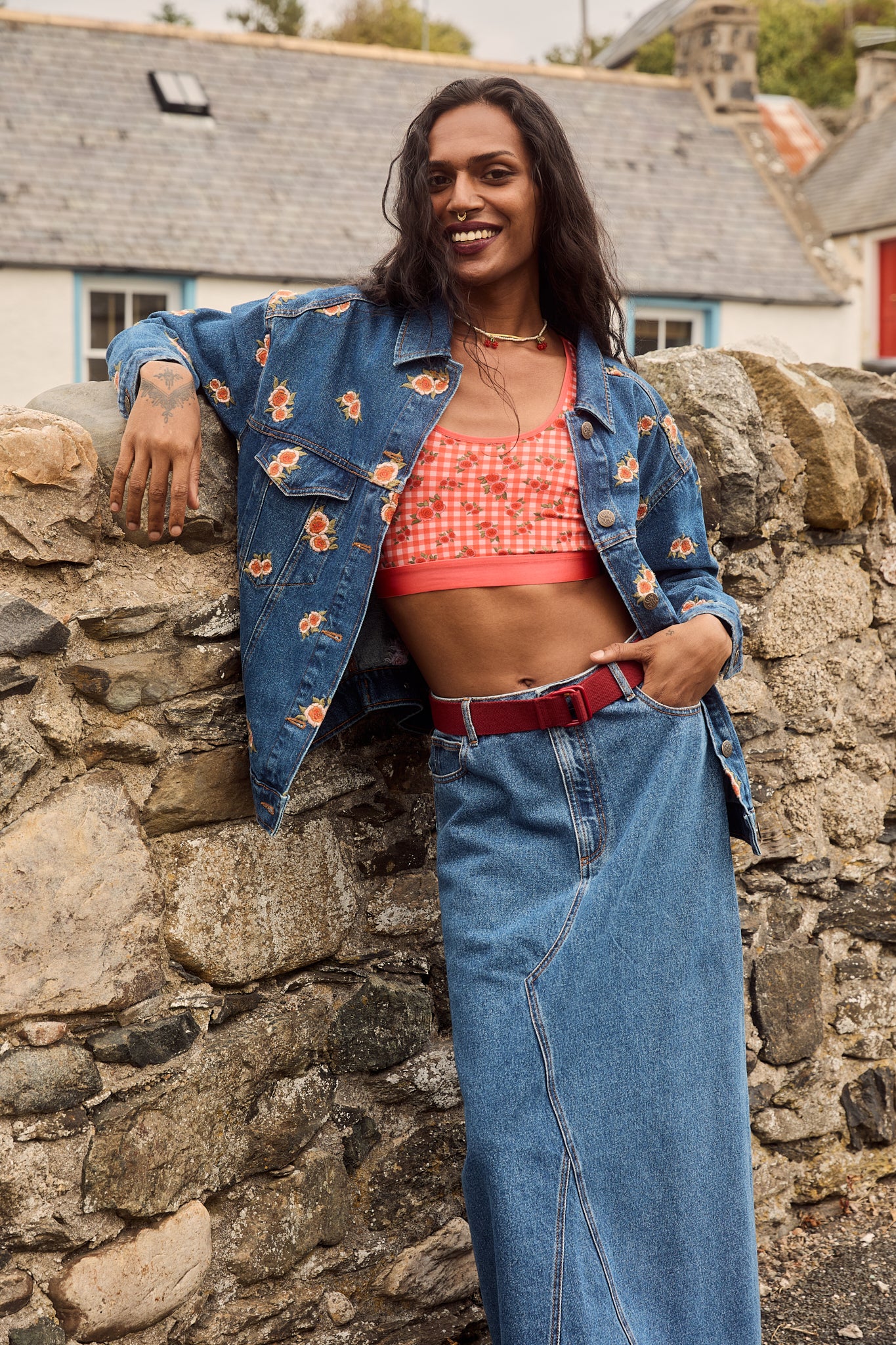 Ruby Crop Top Cotton Bamboo Bralette in Pink Check Rosalind Print Lucy Yak