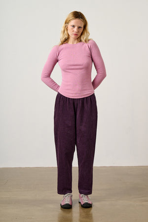 Billie - Organic Corduroy Trousers in Plum Perfect