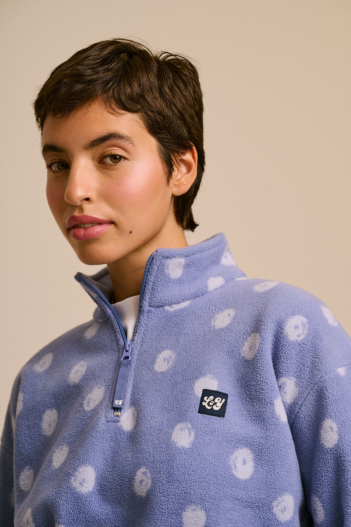 Blake - Cropped Polar Fleece in Dot to Dot Blue