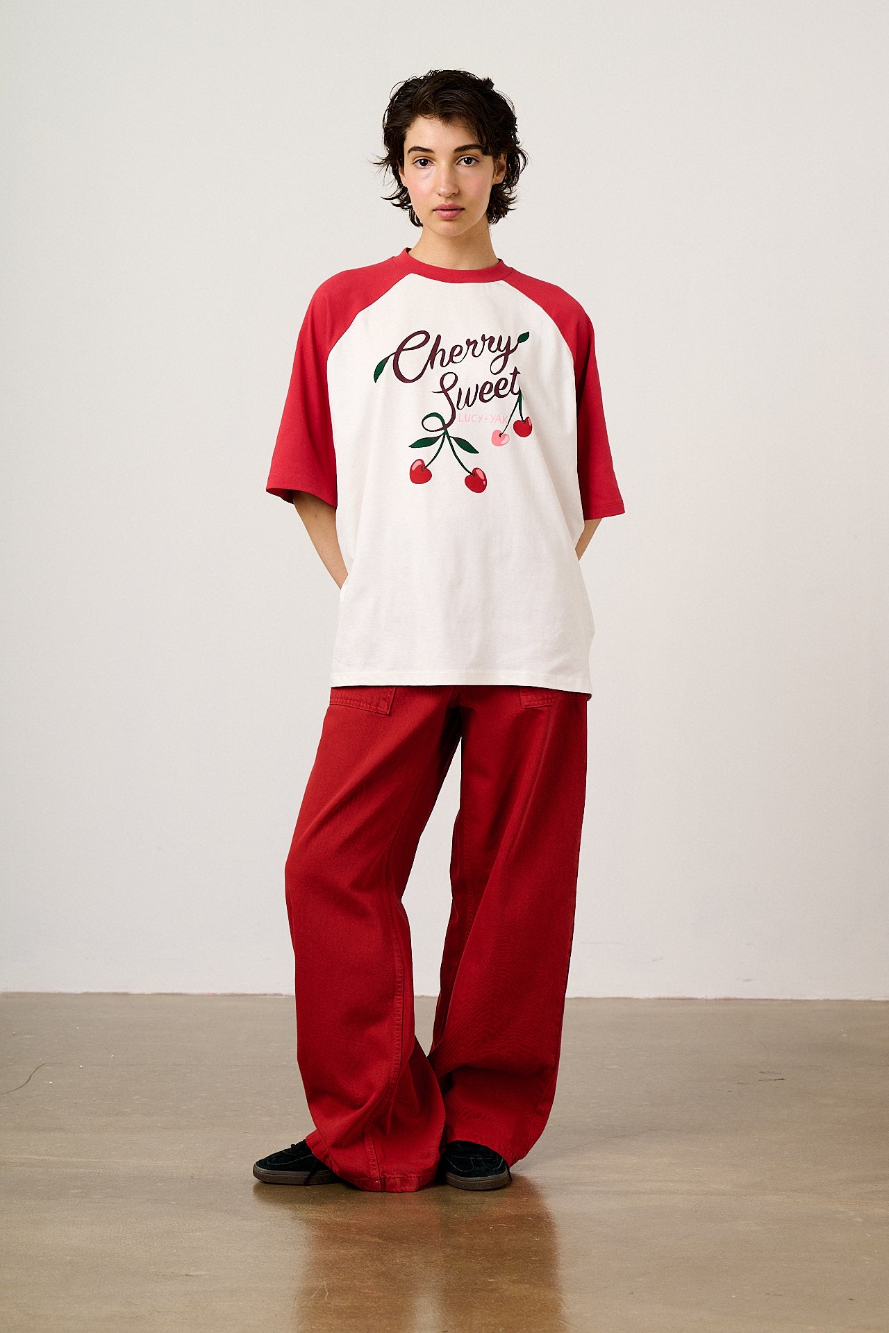 Bradley - Oversized Cotton Raglan T-Shirt in Cherry Sweet Print