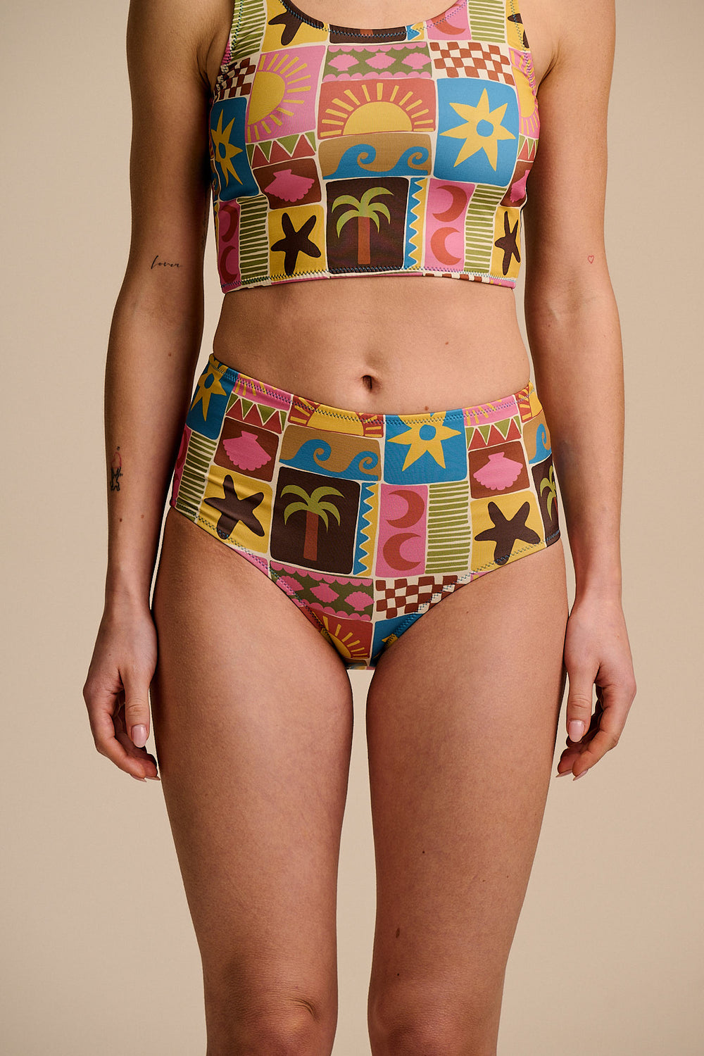 Bronte - High Rise Bikini Bottoms in Coastal Tile