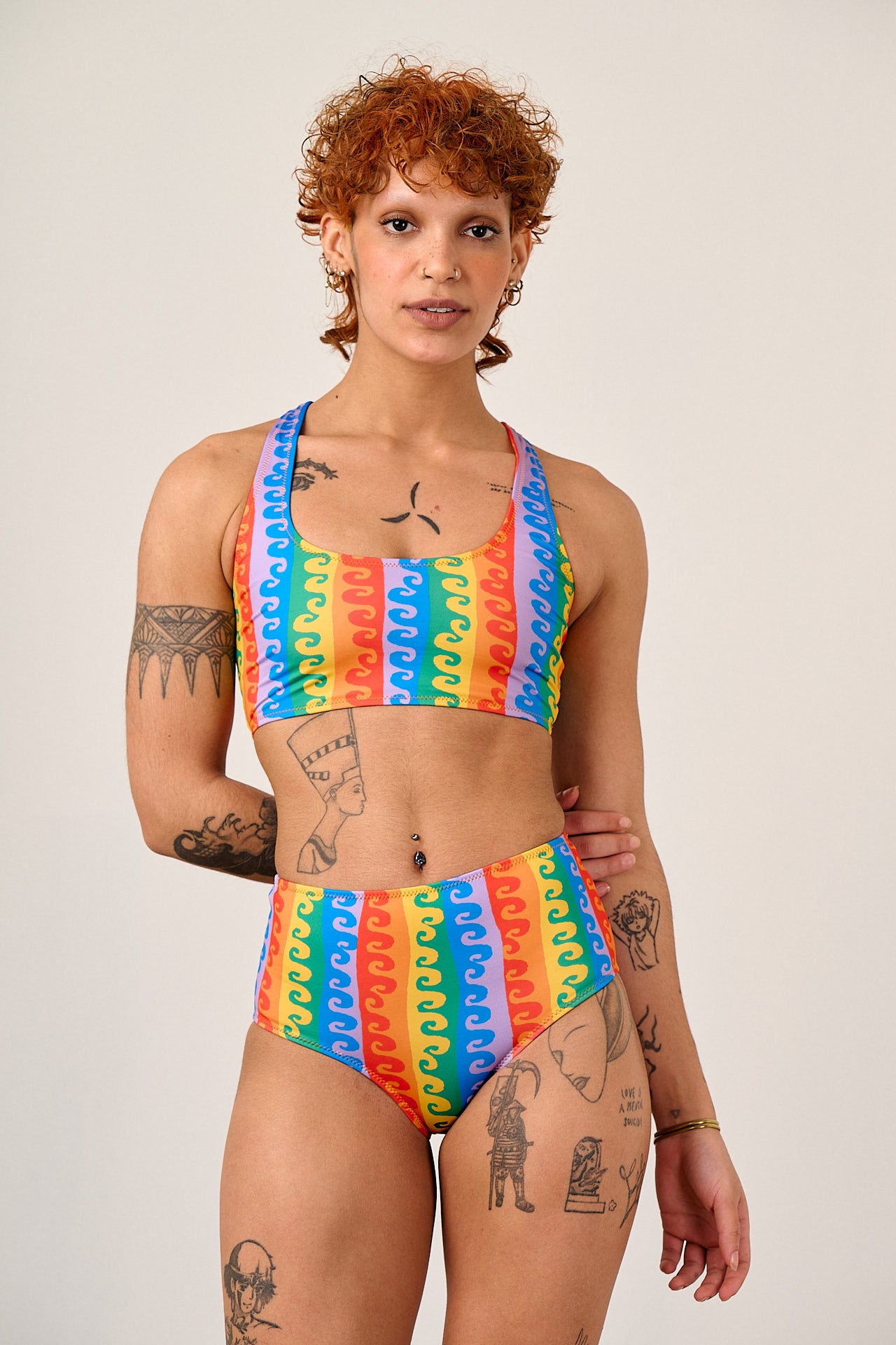 Bronte - High Rise Bikini Bottoms in Rainbow Wave