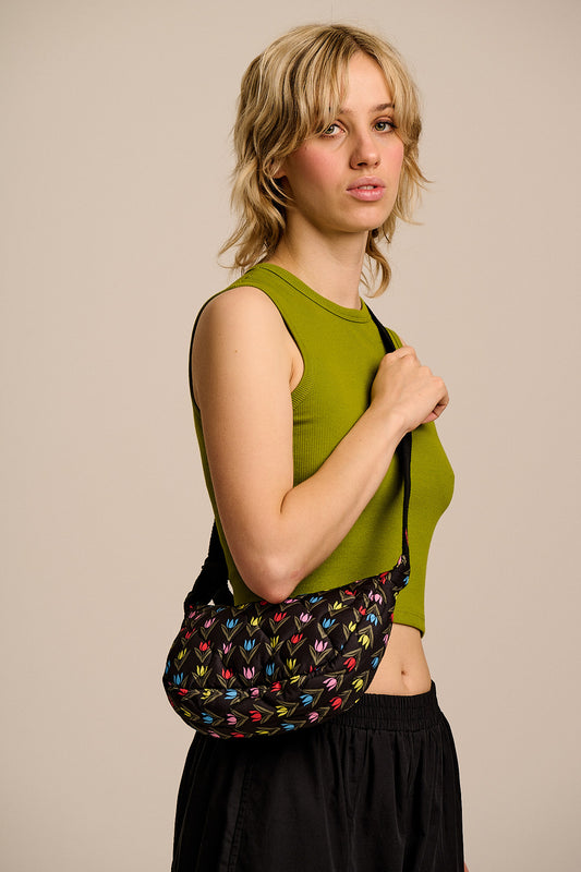 Reims - Crossbody Bag in Black Tulip Print