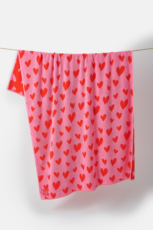 Extra Large Towel in Pink Heart Cupid Print