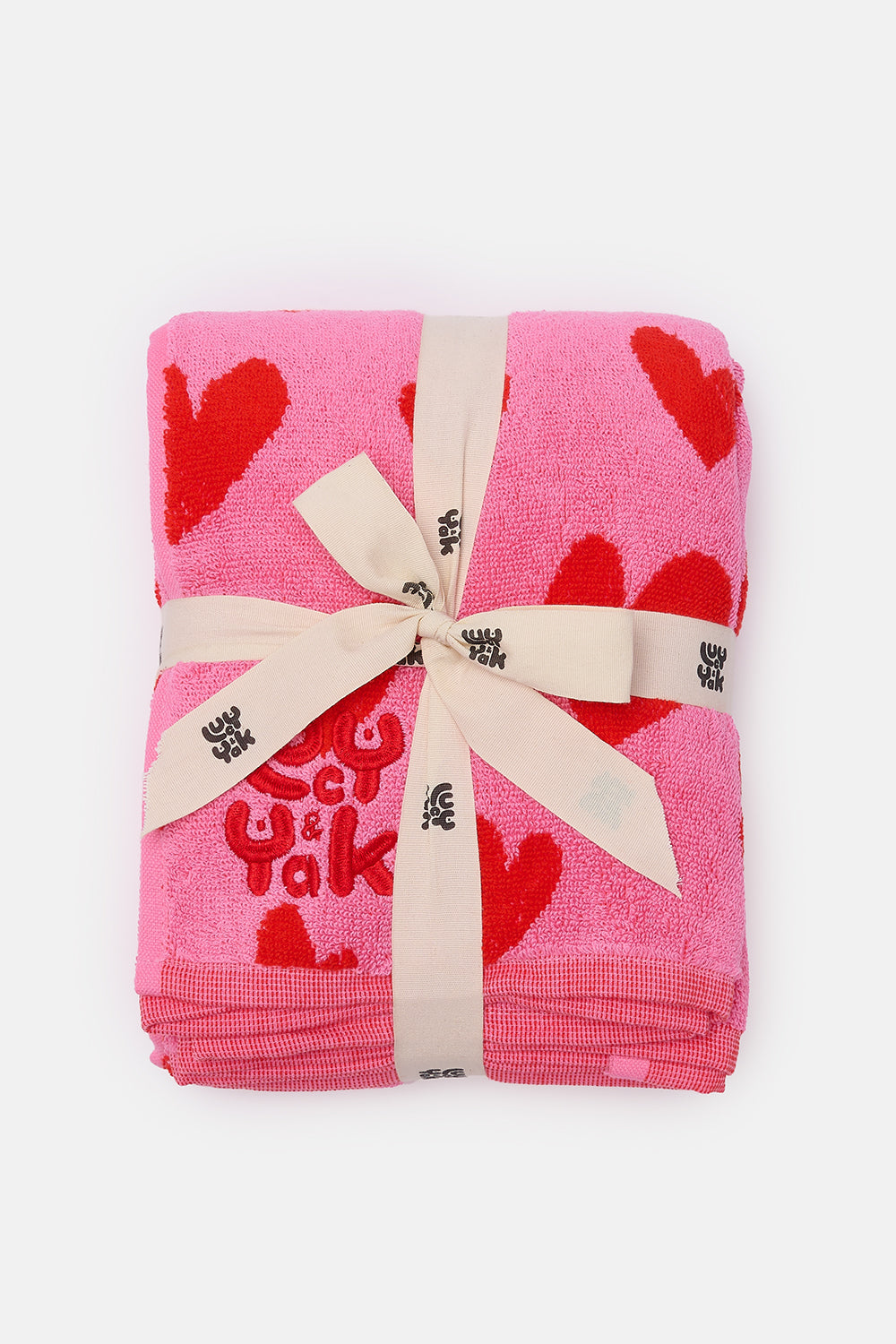 Romola - Extra Large Towel in Pink Heart Cupid Print