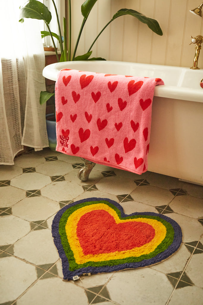 Rainbow Heart Bath Mat