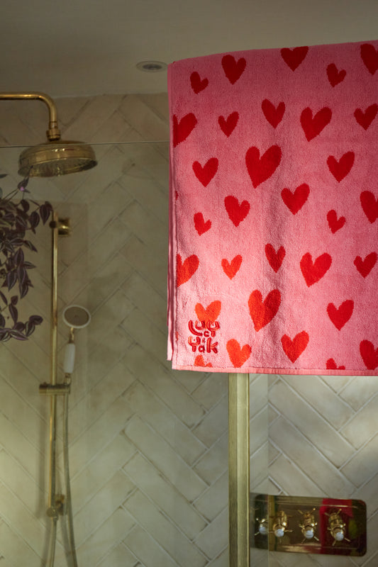 Extra Large Towel in Pink Heart Cupid Print