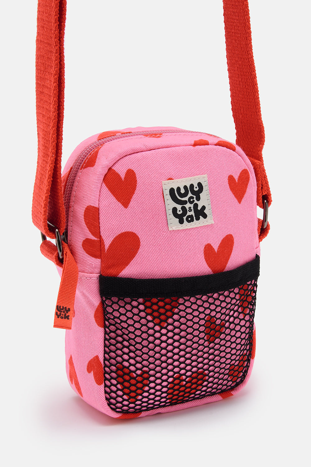 Brady - Crossbody Cotton Twill Bag in Pink Heart Cupid Print