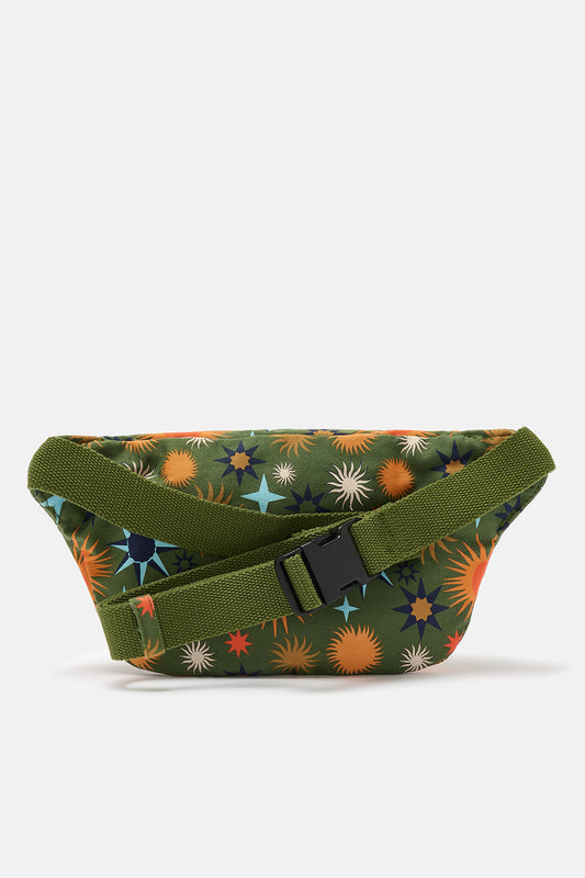 Brodie - Cotton Bumbag in Green Ember Print