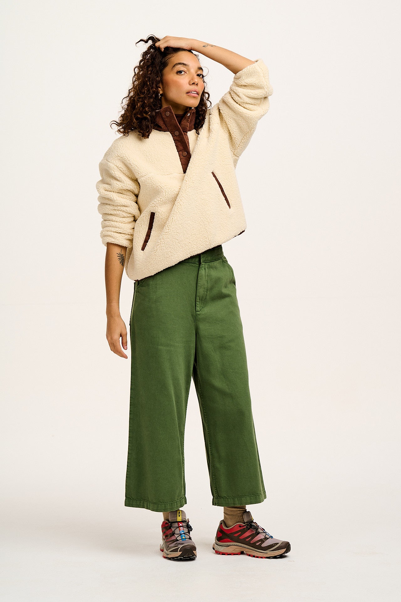 Halston - Wide leg Cotton Trousers in Highland Green