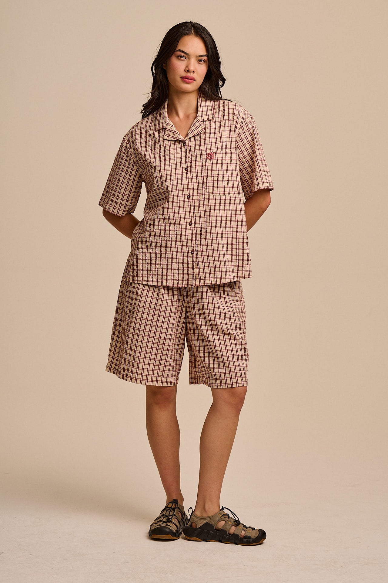 Madero - Cotton Shorts in Ecru Check