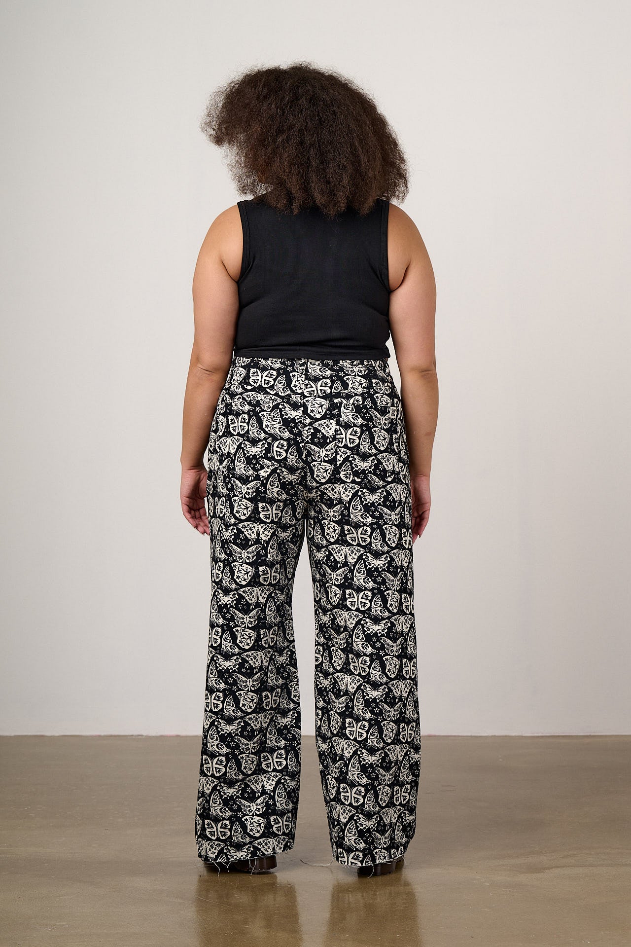 Carter - High Waisted Cotton Trousers in Black & White Butterfly Print