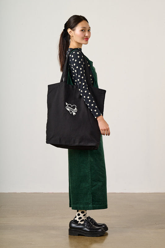 Catalina Oversized Tote - Organic Cotton in Heart Embroidery