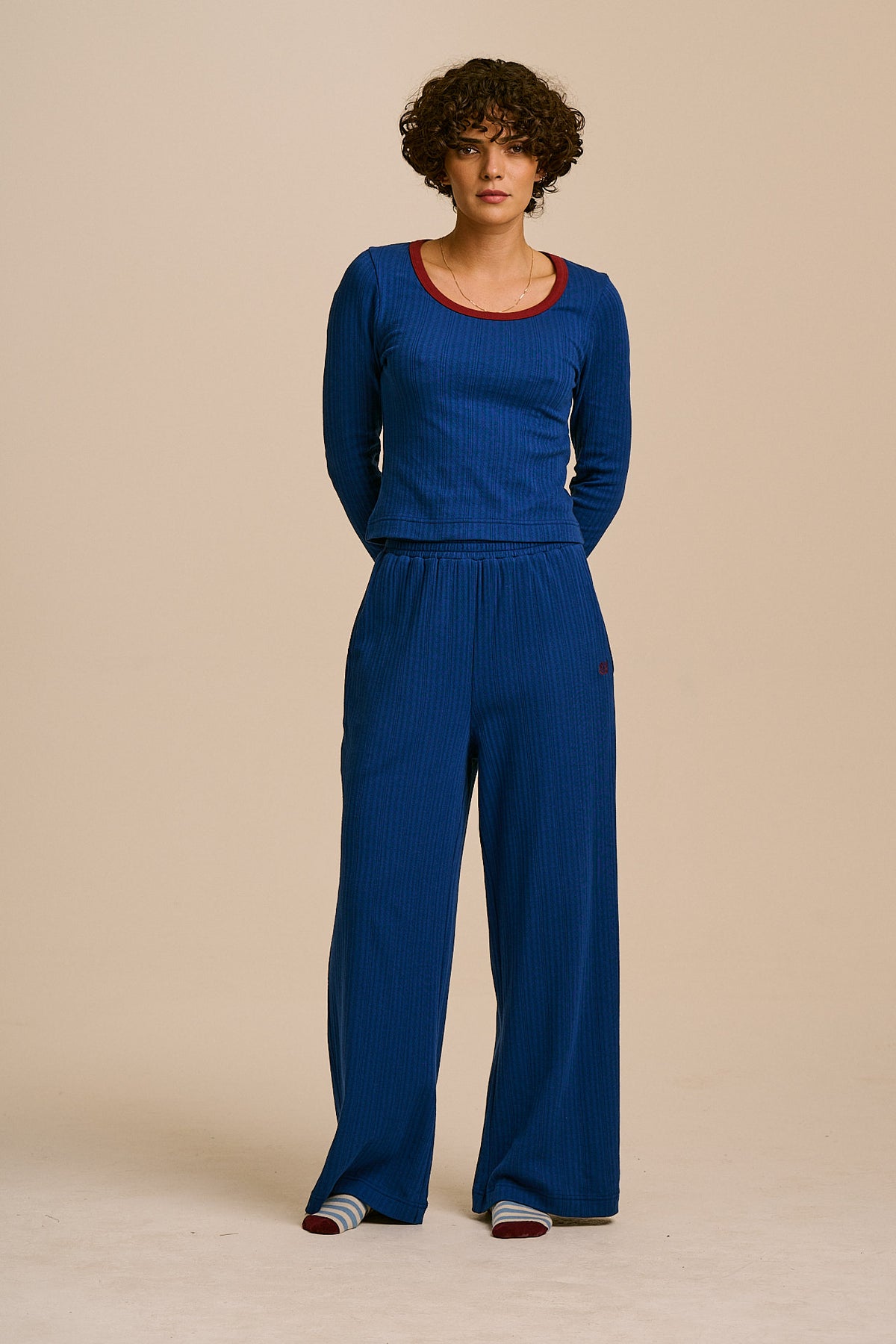 Celeste - Long Sleeve Pyjama in Blue and Burgundy