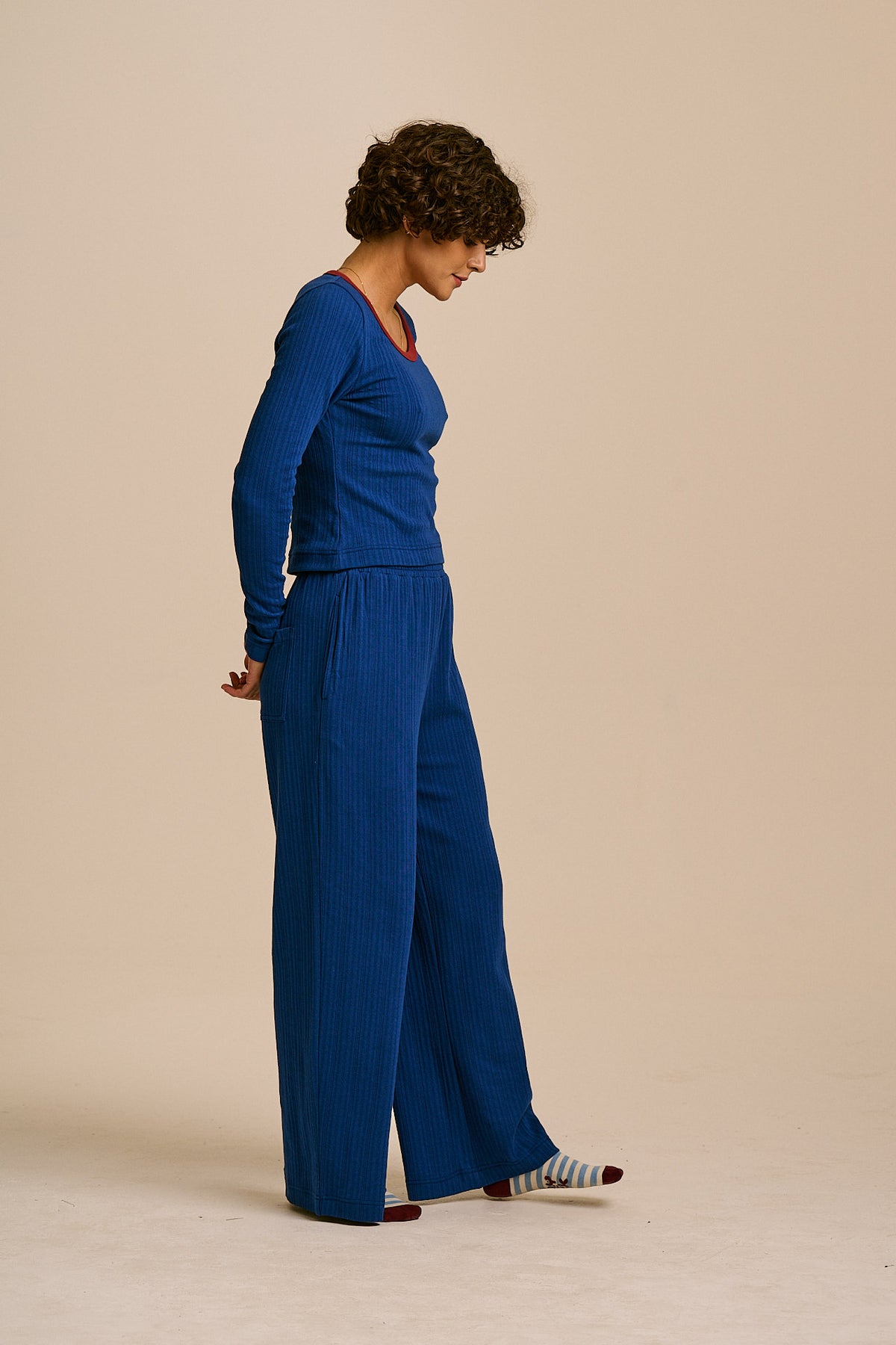 Celeste - Long Sleeve Pyjama in Blue and Burgundy